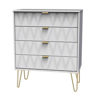 B&Q Diamond Ready Assembled Matt 4 Drawer Wide Chest (H)885Mm (W)765Mm (D)415Mm White