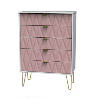 Pesaro Ready Assembled Pink & White 5 Drawer Chest (H)1075mm (W)765mm (D)415mm from B&Q