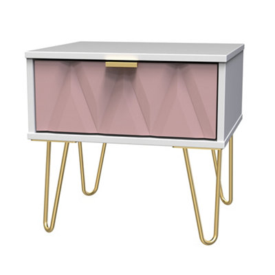 B&Q Ready Assembled & 1 Drawer Bedside Table (H)410Mm (W)450Mm (D)395Mm Pink/White