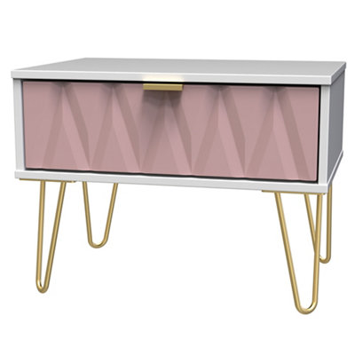 Ready Assembled Pink & White 1 Drawer Side Table (H)410mm (W)395mm