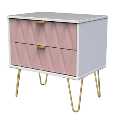 Pesaro Ready Assembled Matt Pink & White No Effect 2 Drawer Chest (H)570mm (W)575mm (D)395mm from B&Q