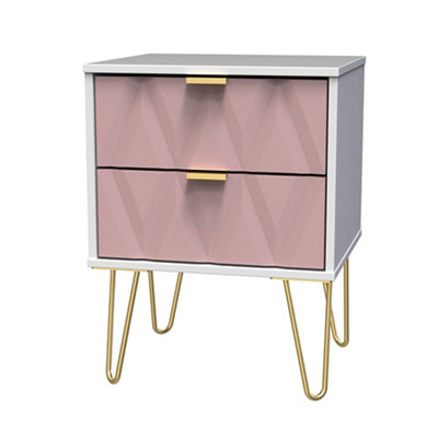 Pesaro Ready Assembled Gloss & Matt Pink & White No Effect 2 Drawer Bedside Table (H)570mm (W)450mm (D)395mm from B&Q