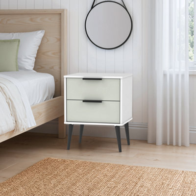 Ready Assembled Matt Grey & White No Effect 2 Drawer Bedside Table (H)570mm (W)450mm (D)395mm from B&Q