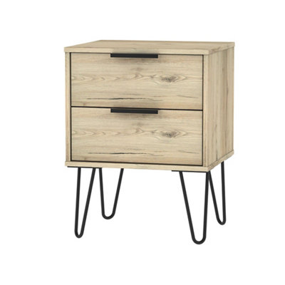 Ready Assembled Matt Oak Effect 2 Drawer Bedside Table (H)570mm (W)450mm (D)395mm from B&Q