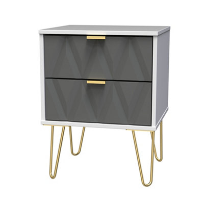 Pesaro Ready Assembled Grey & White 2 Drawer Bedside Table (H)570mm (W)450mm (D)395mm from B&Q