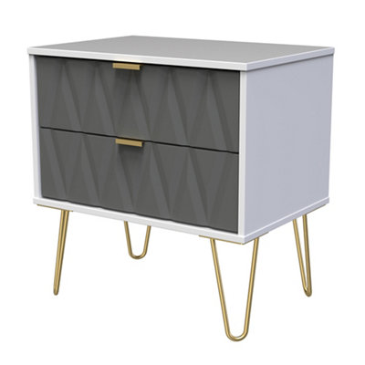 Ready Assembled Matt Grey & White 2 Drawer Chest (H)570mm (W)575mm (D)395mm from B&Q