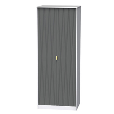 Pesaro Ready Assembled Contemporary Matt Grey & White Tall Double Wardrobe (H)1970mm (W)740mm (D)530mm from B&Q