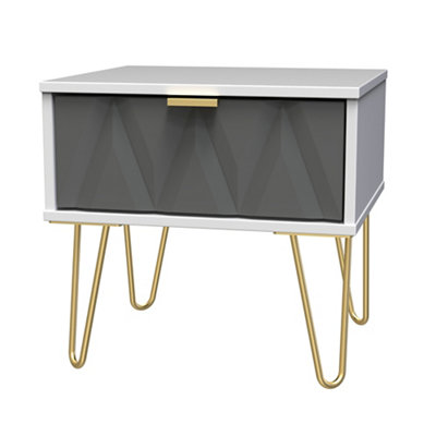 Ready Assembled Grey & White No Effect 1 Drawer Bedside Table (H)410mm (W)450mm (D)395mm from B&Q
