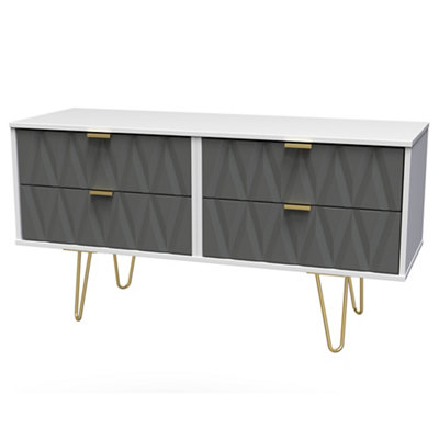 Ready Assembled Matt Grey & White No Effect 4 Drawer Chest (H)570mm (W)1145mm (D)395mm from B&Q