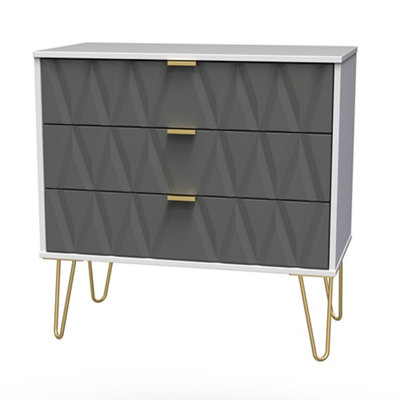 Diamond Ready Assembled Matt Grey & White 3 Drawer Chest (H)740mm (W)765mm (D)395mm from B&Q