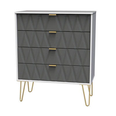 Pesaro Ready Assembled Matt Grey & White No Effect 4 Drawer Chest (H)910mm (W)765mm (D)395mm from B&Q