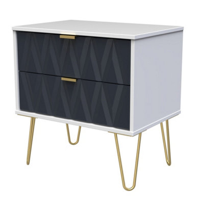 Pesaro Ready Assembled Matt Indigo & White No Effect 2 Drawer Bedside Chest (H)525mm (W)570mm (D)395mm from B&Q