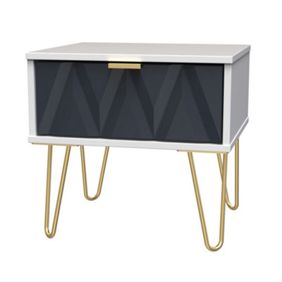 B&Q Diamond Ready Assembled Matt & 1 Drawer Bedside Chest (H)410Mm (W)450Mm (D)395Mm Indigo/White