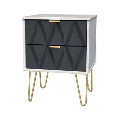 B&Q Diamond Ready Assembled Matt & 2 Drawer Bedside Chest (H)505Mm (W)395Mm (D)415Mm Indigo/White