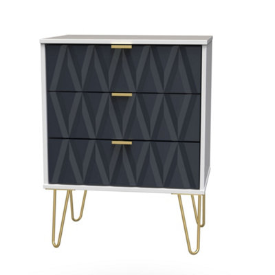 Diamond Ready Assembled Matt Indigo & White Oak Effect 3 Drawer Sideboard (H)740mm (W)575mm (D)395mm from B&Q