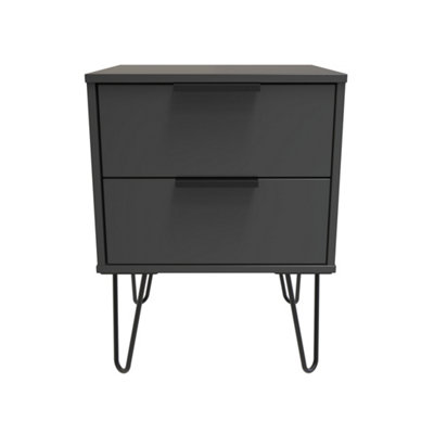 Osaka 2 Drawer Compact Bedside Cabinet In Graphite (Ready Assembled) from B&Q