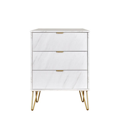 B&Q Fuji 3 Drawer Chest In Marble (Ready Assembled) Gold
