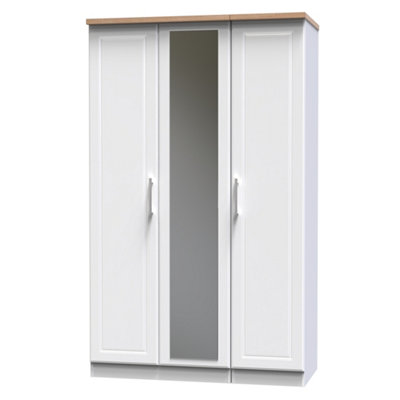 Sevilla Ready Assembled Traditional Matt White & Oak Large Triple Wardrobe With 1 Mirror Door (H)1825mm (W)1110mm (D)530mm from B&Q