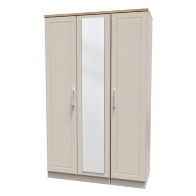 Sevilla Ready Assembled Traditional Matt Beige Oak Effect Large Triple Wardrobe With 1 Mirror Door (H)1825mm (W)1110mm (D)530mm from B&Q