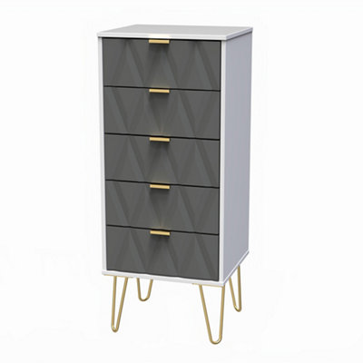Pesaro Ready Assembled Matt Grey & White No Effect 5 Drawer Chest (H)1075mm (W)395mm (D)415mm from B&Q