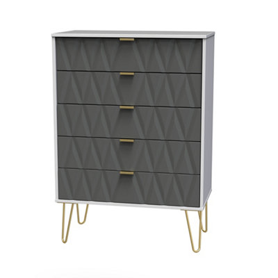 Pesaro Ready Assembled Matt Grey & White No Effect 5 Drawer Chest (H)1075mm (W)765mm (D)415mm from B&Q