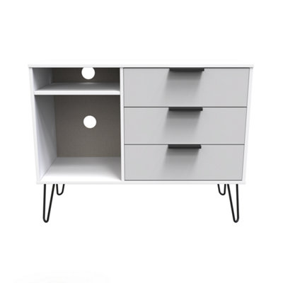  - Fuji 3 Drawer Tv Unit In Grey Matt & White (Ready Assembled)