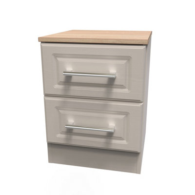 Sevilla Ready Assembled Matt Beige Light Oak Effect 2 Drawer Bedside Chest (H)505mm (W)395mm (D)415mm from B&Q