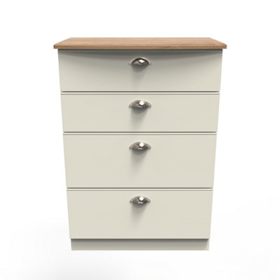  - Albert 4 Drawer Deep Chest In Cream Ash & Oak (Ready Assembled)