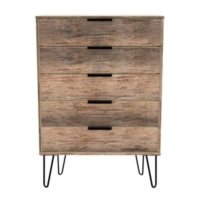 B&Q Fuji 5 Drawer Chest In Vintage Oak (Ready Assembled)