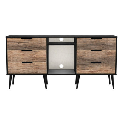 B&Q Fuji 6 Drawer Sideboard In Vintage Oak & (Ready Assembled) Black