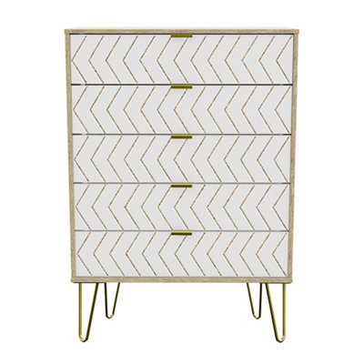Ready Assembled White 5 Drawer Chest Of Drawers (H)1075mm (W)765mm (D)415mm from B&Q