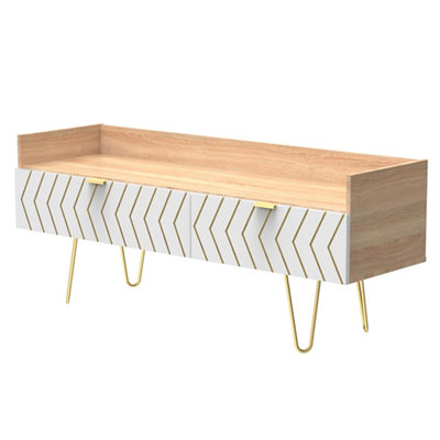 Ready Assembled White Oak Effect Media Unit With 2 Shelves(H)51.5Cm X (W)128Cm X (D)39.5Cm from B&Q