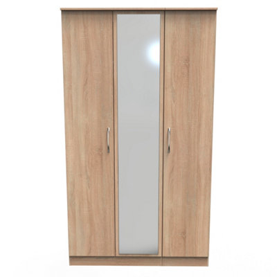 B&Q Heddon Triple Mirror Wardrobe In Bardolino Oak (Ready Assembled)