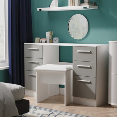 Trent 6 Drawer Kneehole Desk In Dusk Grey & White Matt (Ready Assembled) from B&Q