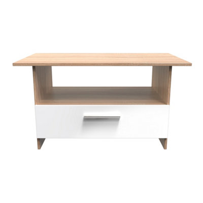 B&Q White Trent Bottom Drawer Coffee Table In Gloss & Bardolino Oak (Ready Assembled)