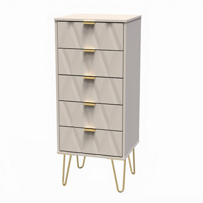Pesaro Ready Assembled Matt Cashmere No Effect 5 Drawer Chest (H)1075mm (W)395mm (D)415mm from B&Q