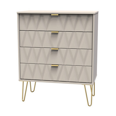 Pesaro Ready Assembled Matt Cashmere No Effect 4 Drawer Chest (H)910mm (W)765mm (D)395mm from B&Q