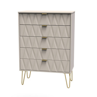 Pesaro Ready Assembled Matt Cashmere No Effect 5 Drawer Chest (H)1075mm (W)765mm (D)415mm from B&Q