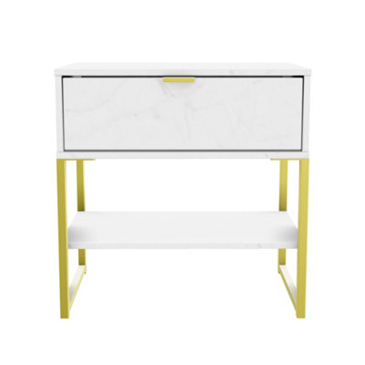  - Tamworth Single 1 Drawer Bedside Cabinet In Marble (Ready Assembled)