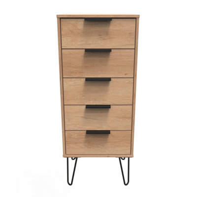 Osaka 5 Drawer Tall Bedside Cabinet In Nebraska Oak (Ready Assembled) from B&Q