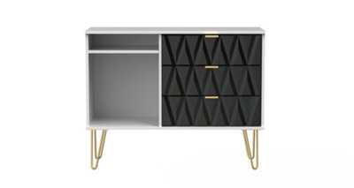 B&Q Dallas 3 Drawer Tv Unit In Deep & (Ready Assembled) Black/White
