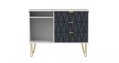 B&Q Dallas 3 Drawer Tv Unit In Matt & (Ready Assembled) Indigo/White