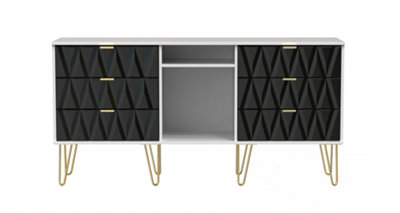  - Dallas 6 Drawer Sideboard In Deep Black & White (Ready Assembled)