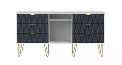 - Dallas 6 Drawer Sideboard In Indigo Matt & White (Ready Assembled)