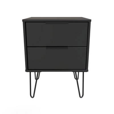 Fuji 2 Drawer Bedside Cabinet In Black Matt (Ready Assembled) from B&Q