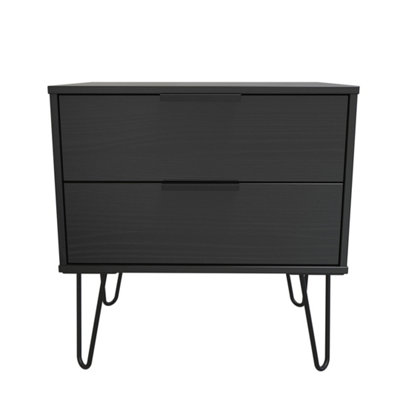 Osaka 2 Drawer Midi Bedside Cabinet In Black Matt (Ready Assembled) from B&Q