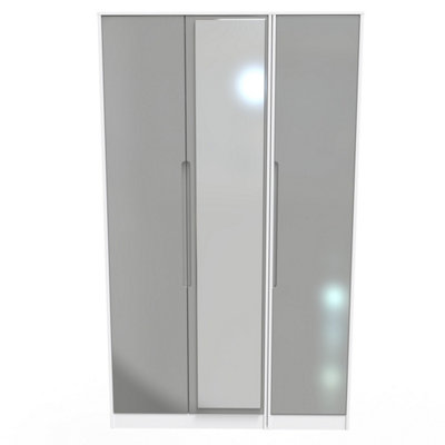 Turin Tall Triple Mirror Wardrobe In Grey Gloss & White (Ready Assembled) from B&Q