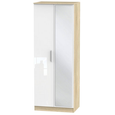 Trent Tall Mirrored Wardrobe In White Gloss & Bardolino Oak (Ready Assembled) from B&Q