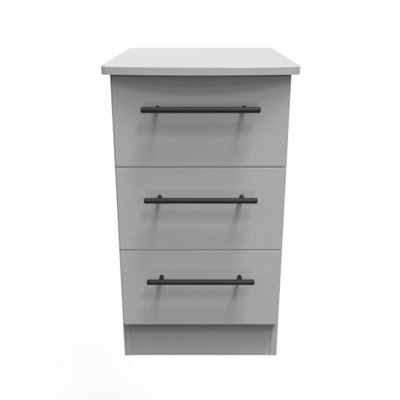 B&Q Howard 3 Drawer Bedside Cabinet In Dusk (Ready Assembled) Grey