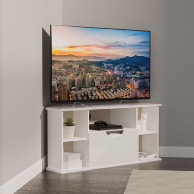 Rovigo Ready Assembled White Corner Tv Unit With 2 Shelves(H)51.6Cm X (W)112Cm X (D)51.5Cm from B&Q